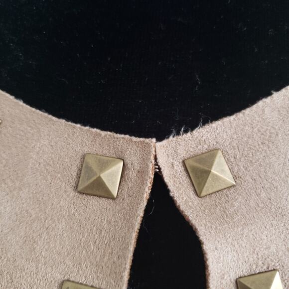 Carmen Marc Valvo Tan Faux Suede Embellished Raw Hem Open Jacket XS - Picture 8 of 10